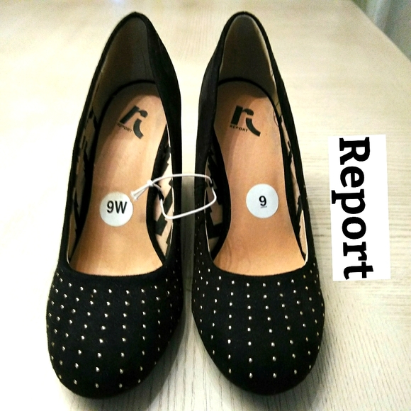 Report Shoes - Report, Black Velvet Like Wedge W/ Studs Sz 9